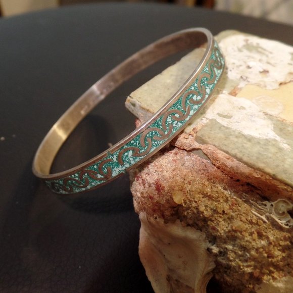 sterling and turquoise Bangle Bracelet Mexico TR-71 - Picture 4 of 11